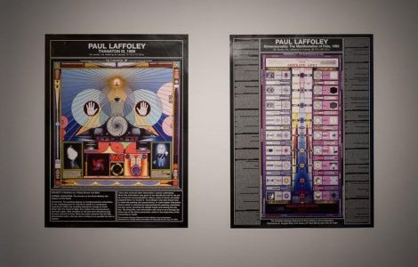 Paul Laffoley, "Dimensionality of the manifestation of Fate", 1992, et "Thanaton III", 1989, posters / Crédit photo : Emile Ouroumov